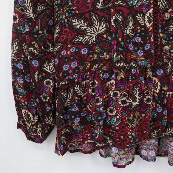 Maeve Janie Peasant Top Womens 2 Burgundy Boho Romantic Whimsical Artsy Flounce - Picture 13 of 16